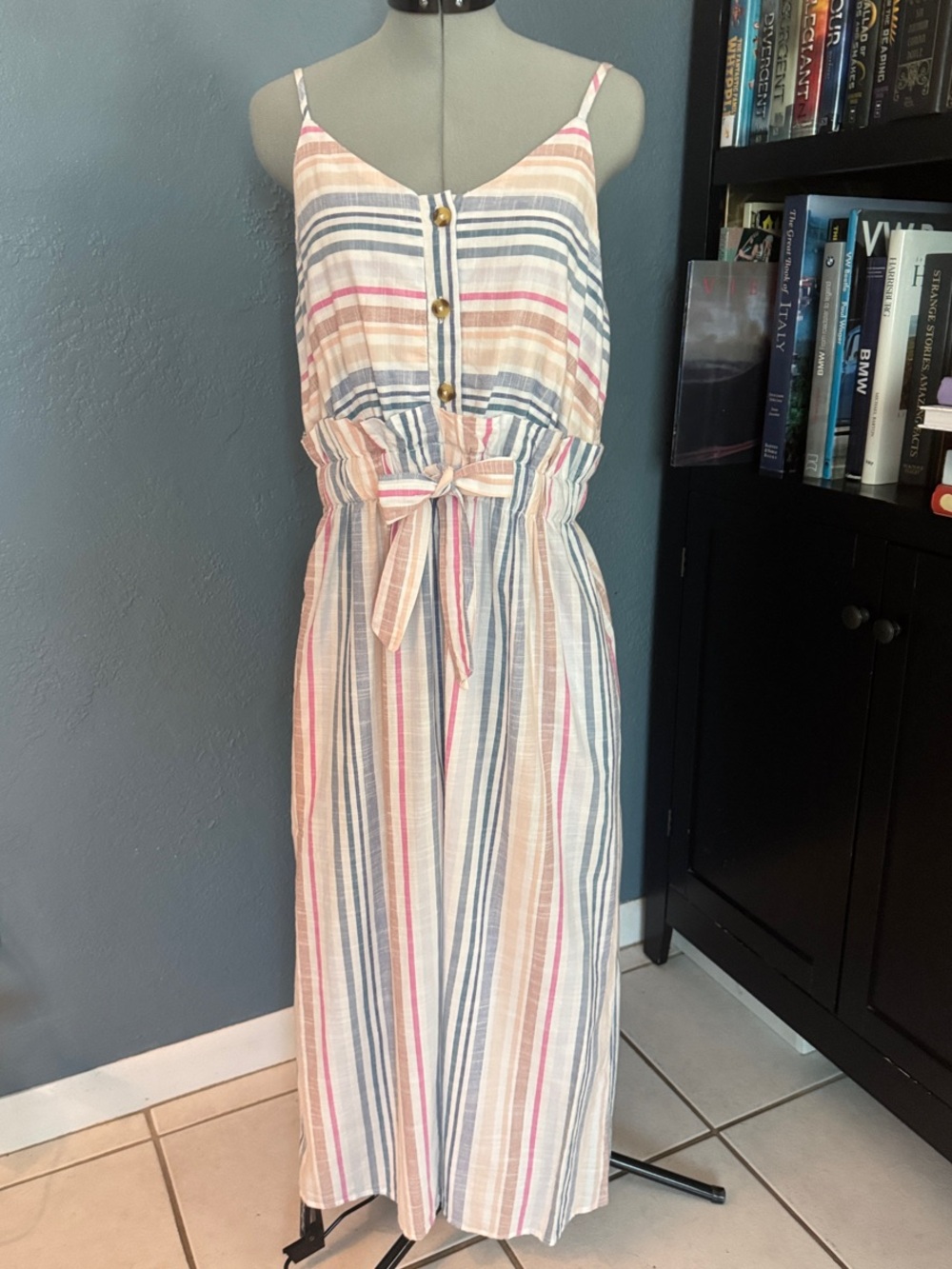 Japna Striped Spaghetti-Strap Maxi Dress in Blue, Pink, Cream, Tan